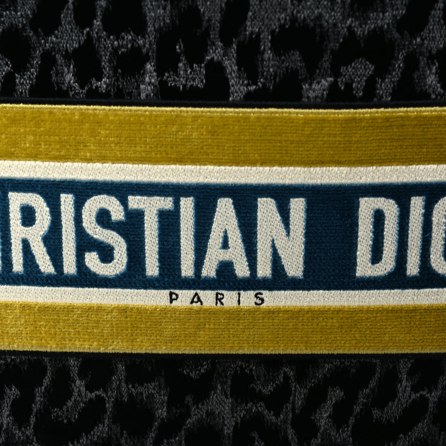 Christian Dior Velvet Mizza Embroidered Medium Leopard Book Tote Black Yellow Blue Image 6