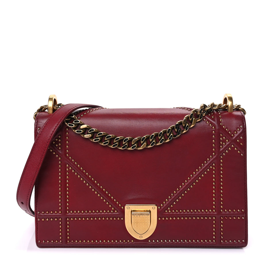 Christian Dior Calfskin Studded Medium Diorama Flap Bag Red Red Image 1