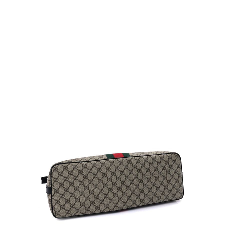 Gucci GG Supreme Monogram Web Medium Zippered Tote  Beige Black Image 3