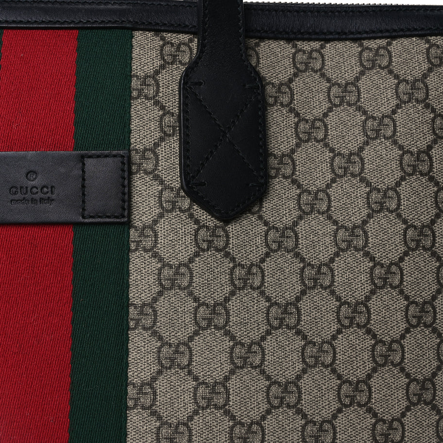 Gucci GG Supreme Monogram Web Medium Zippered Tote  Beige Black Image 6