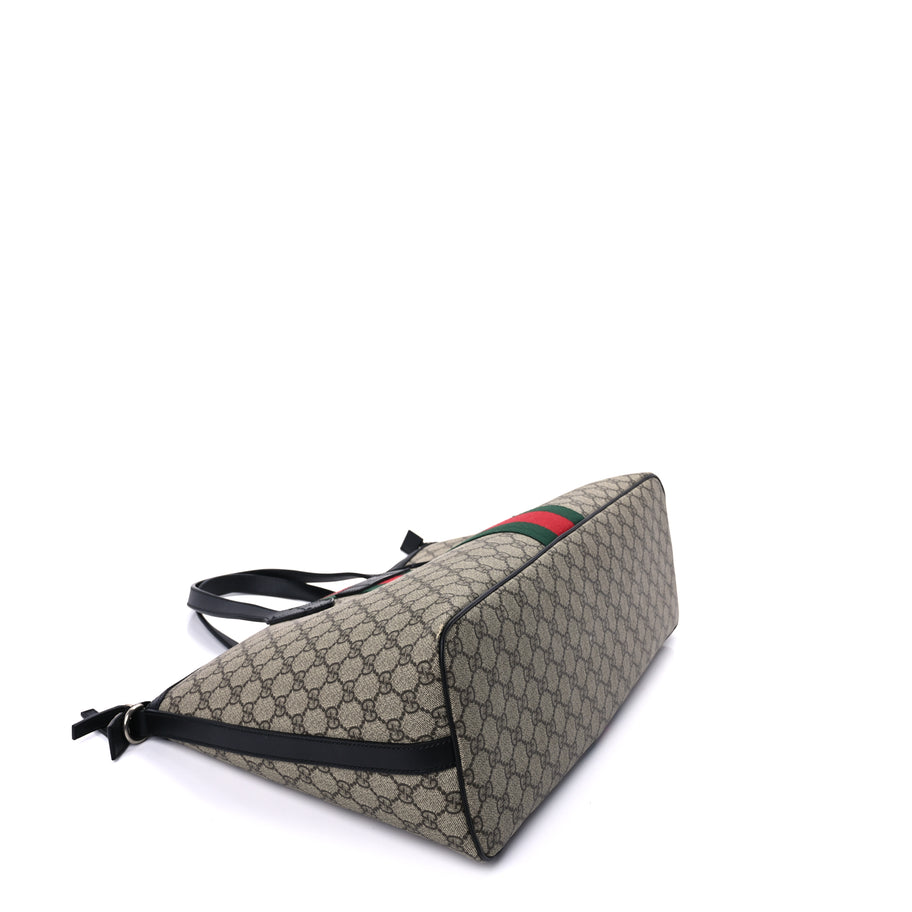 Gucci GG Supreme Monogram Web Medium Zippered Tote  Beige Black Image 7