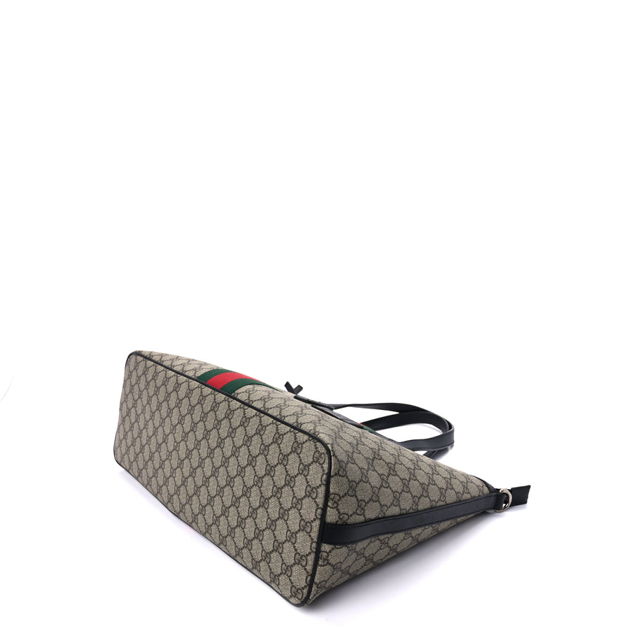 Gucci GG Supreme Monogram Web Medium Zippered Tote  Beige Black Image 8