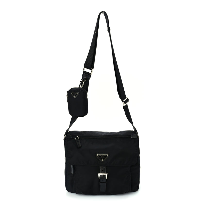  Prada Re-Nylon Vela Saffiano Pocket Single Buckle Messenger Shoulder Bag  Black