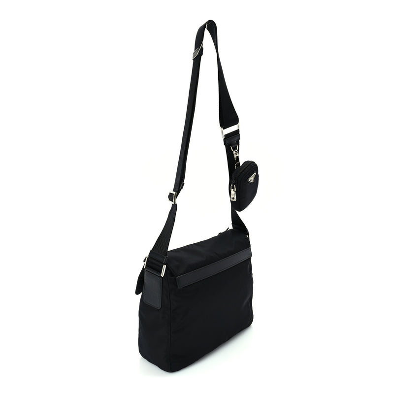 Prada Re-Nylon Vela Saffiano Pocket Single Buckle Messenger Shoulder Bag  Black