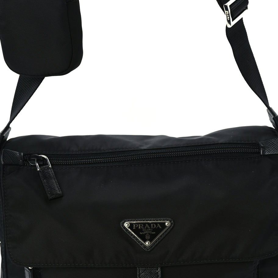 Prada Re-Nylon Vela Saffiano Pocket Single Buckle Messenger Shoulder Bag  Black Image 6