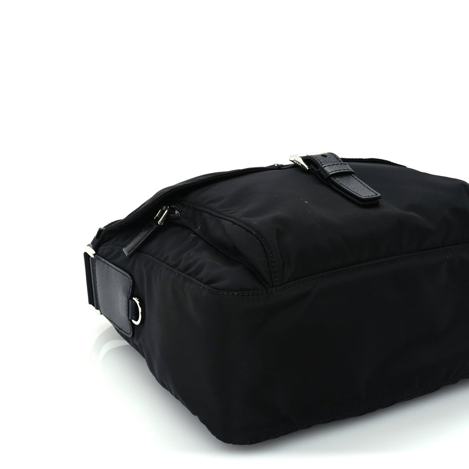 Prada Re-Nylon Vela Saffiano Pocket Single Buckle Messenger Shoulder Bag  Black Image 7