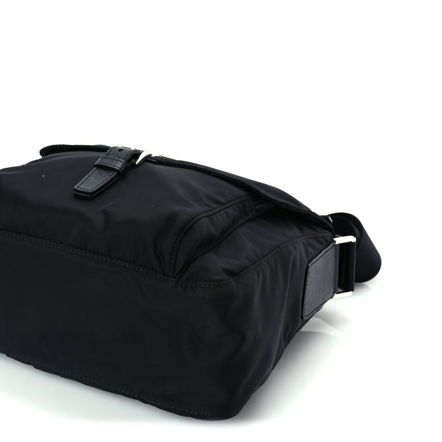 Prada Re-Nylon Vela Saffiano Pocket Single Buckle Messenger Shoulder Bag  Black Image 8