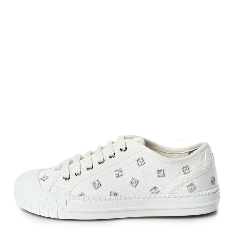  Fendi Canvas Lurex FF Womens Domino Low Top Sneakers 37 White