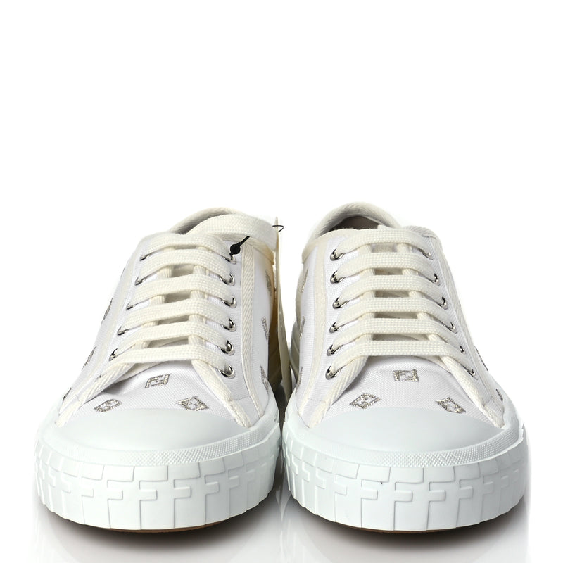  Fendi Canvas Lurex FF Womens Domino Low Top Sneakers 37 White