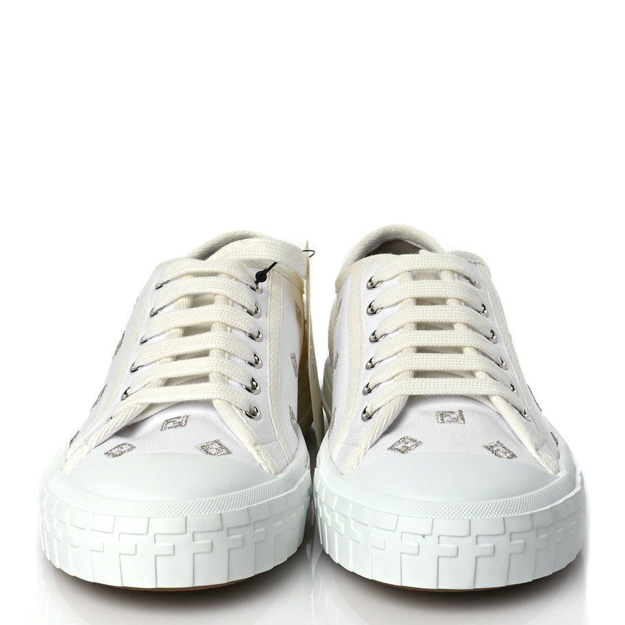 Fendi Canvas Lurex FF Womens Domino Low Top Sneakers 37 White Image 2