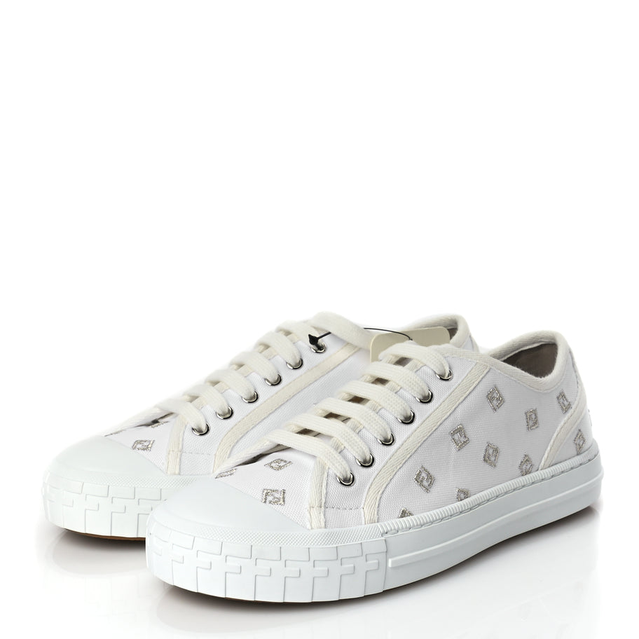 Fendi Canvas Lurex FF Womens Domino Low Top Sneakers 37 White Image 3