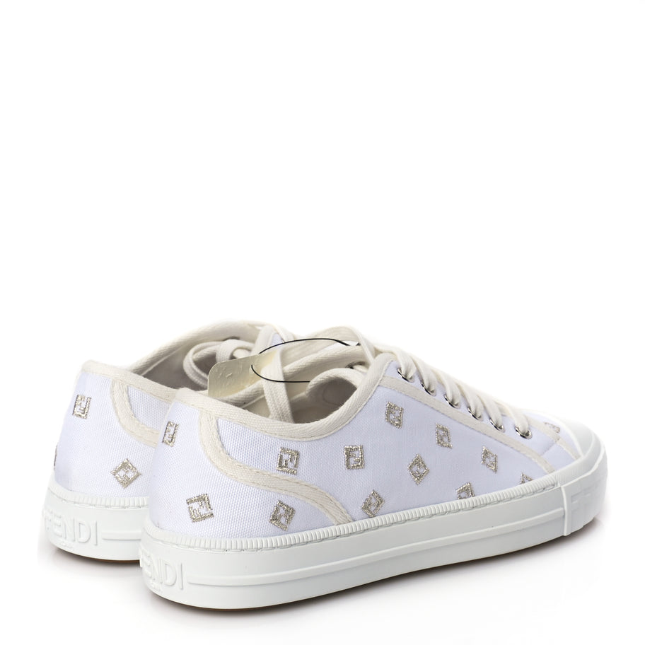 Fendi Canvas Lurex FF Womens Domino Low Top Sneakers 37 White Image 4
