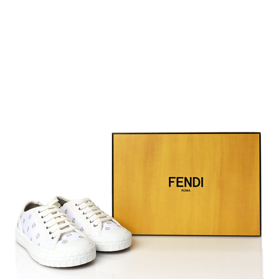 Fendi Canvas Lurex FF Womens Domino Low Top Sneakers 37 White Image 8