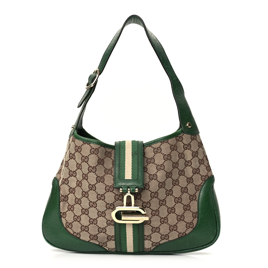 Gucci Monogram Web Junco Small Hobo Green Image 1