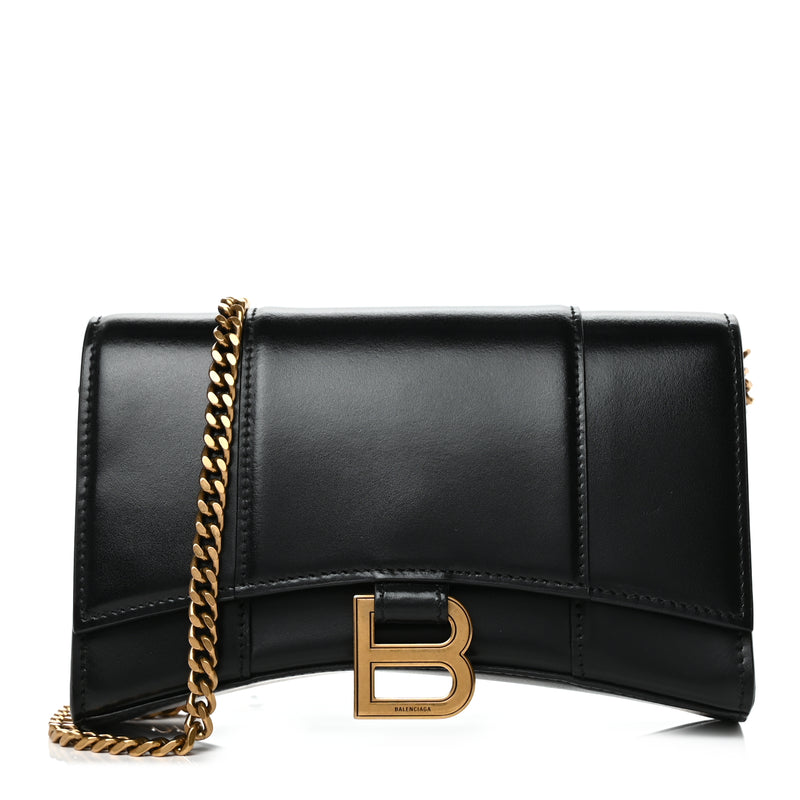 Balenciaga Shiny Box Calfskin Hourglass Chain Bag Black