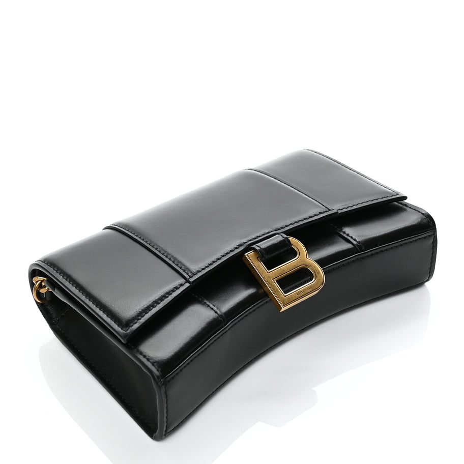 Balenciaga Shiny Box Calfskin Hourglass Chain Bag Black Image 3