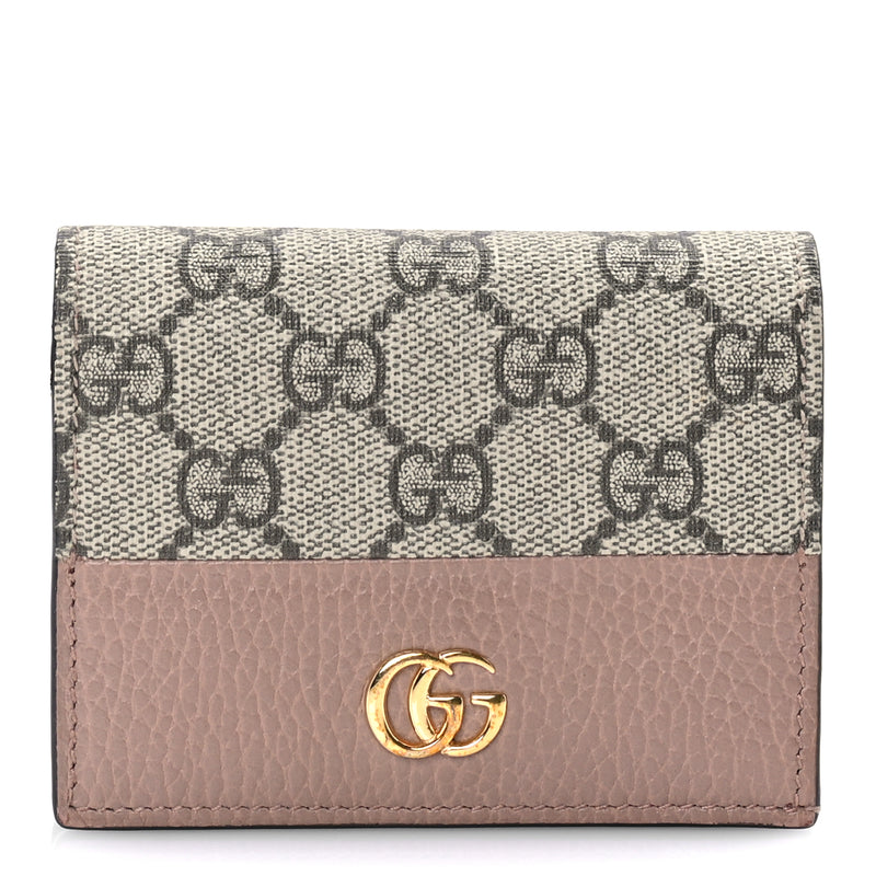  Gucci Dollar Calfskin GG Supreme Monogram GG Marmont Card Case Porcelain Rose Beige Ebony