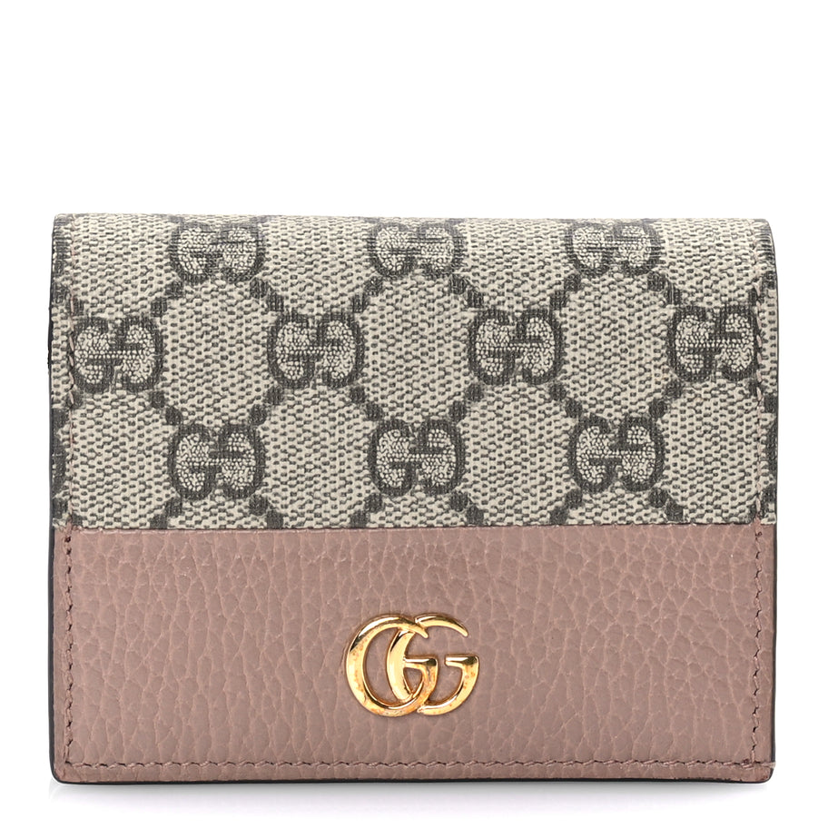 Gucci Dollar Calfskin GG Supreme Monogram GG Marmont Card Case Porcelain Rose Beige Ebony Image 1