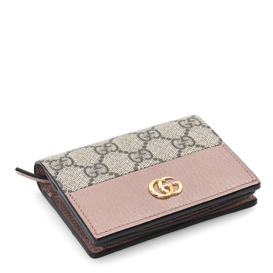 Gucci Dollar Calfskin GG Supreme Monogram GG Marmont Card Case Porcelain Rose Beige Ebony Image 3