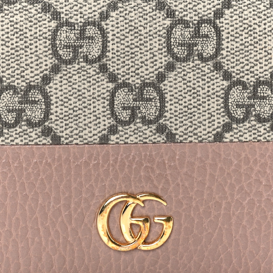 Gucci Dollar Calfskin GG Supreme Monogram GG Marmont Card Case Porcelain Rose Beige Ebony Image 6