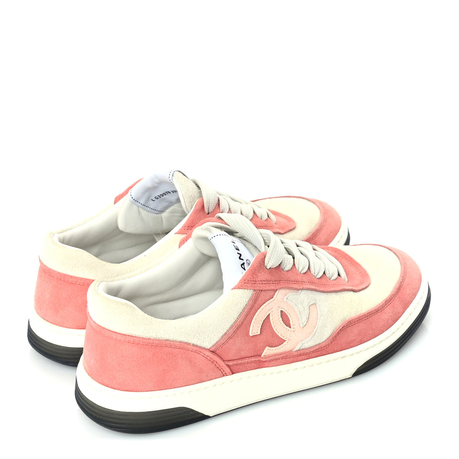 Chanel Suede Kidskin Womens CC Sneakers 39.5  White Pink Image 3