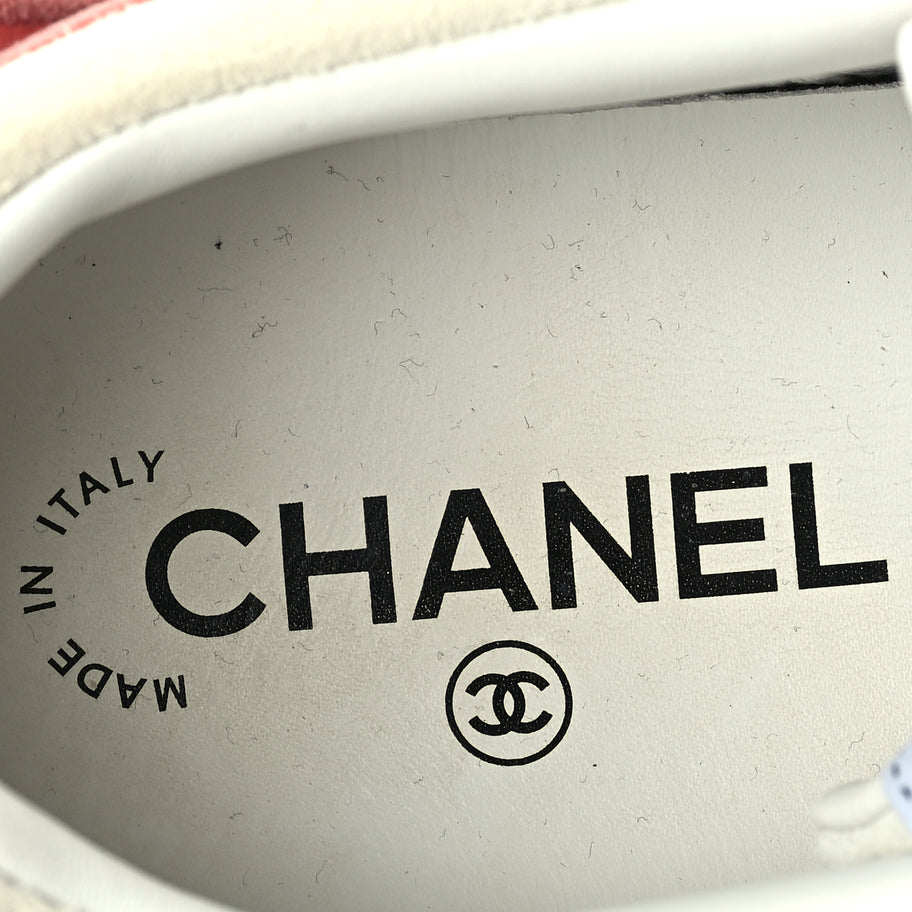 Chanel Suede Kidskin Womens CC Sneakers 39.5  White Pink Image 7