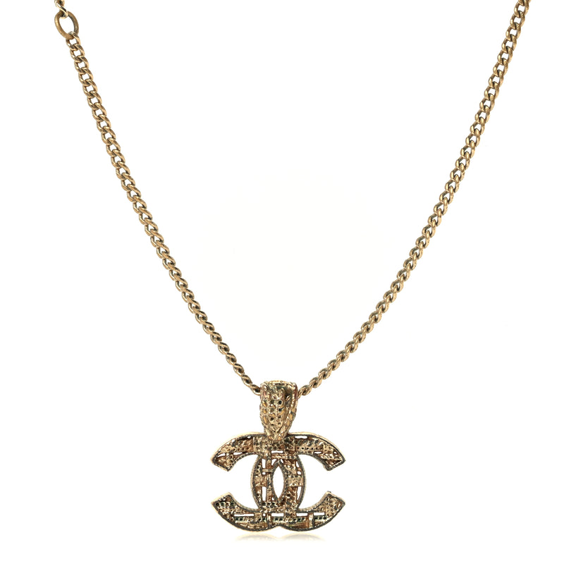  Chanel Tweed Effect CC Necklace Gold