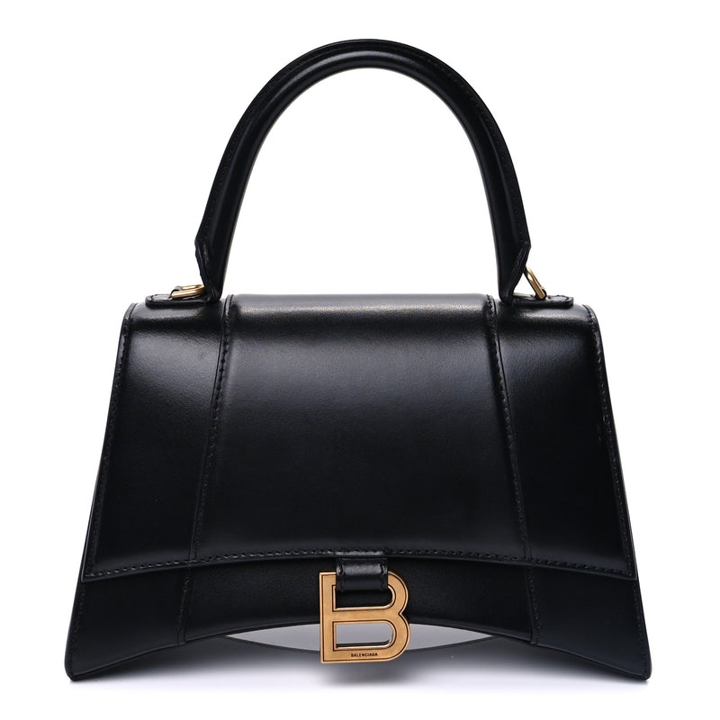  Balenciaga Shiny Box Calfskin Small Hourglass Top Handle Bag  Black