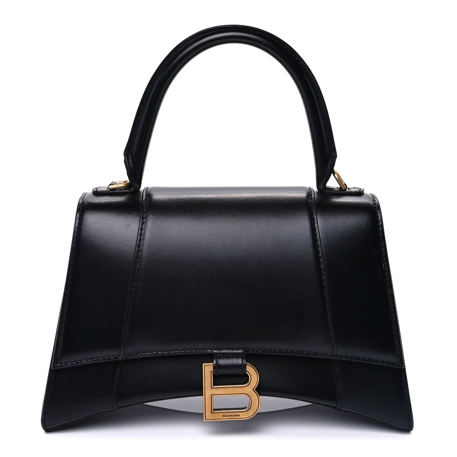 Balenciaga Shiny Box Calfskin Small Hourglass Top Handle Bag  Black Image 1