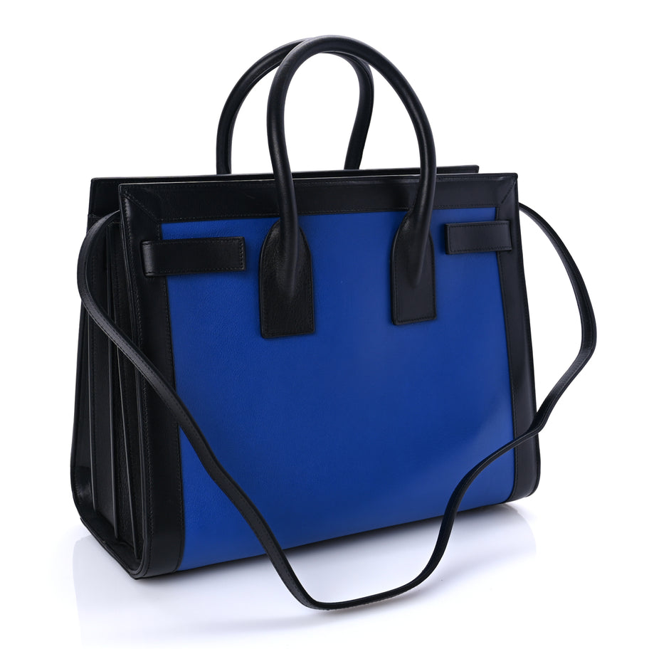 Saint Laurent Calfskin Bi-Color Small Sac De Jour  Royal Blue Black Image 2