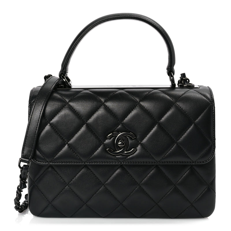  Chanel Lambskin Quilted Small Trendy CC Dual Handle Flap Bag So Black