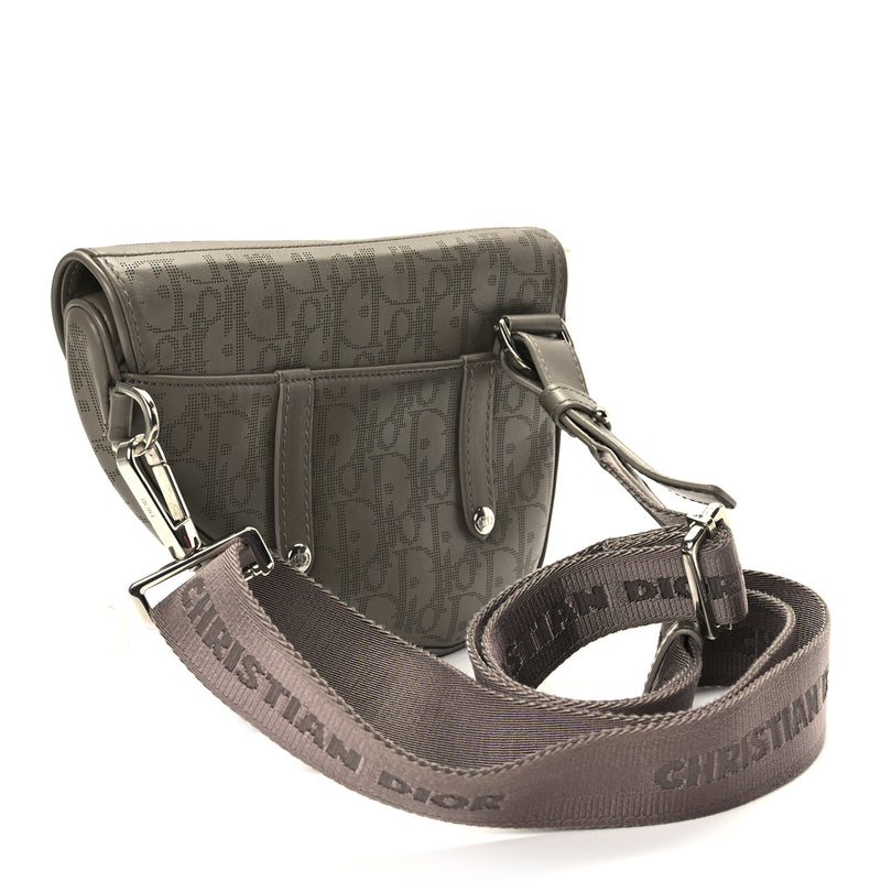  Christian Dior Calfskin Oblique Galaxy Perforated Mens Mini Saddle Bag Marron