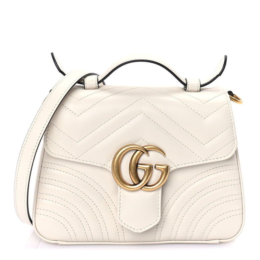 Gucci Calfskin Matelasse Mini GG Marmont Top Handle Shoulder Bag  White Image 1