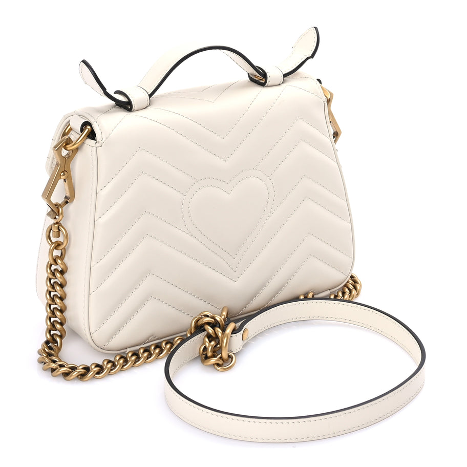 Gucci Calfskin Matelasse Mini GG Marmont Top Handle Shoulder Bag  White Image 2