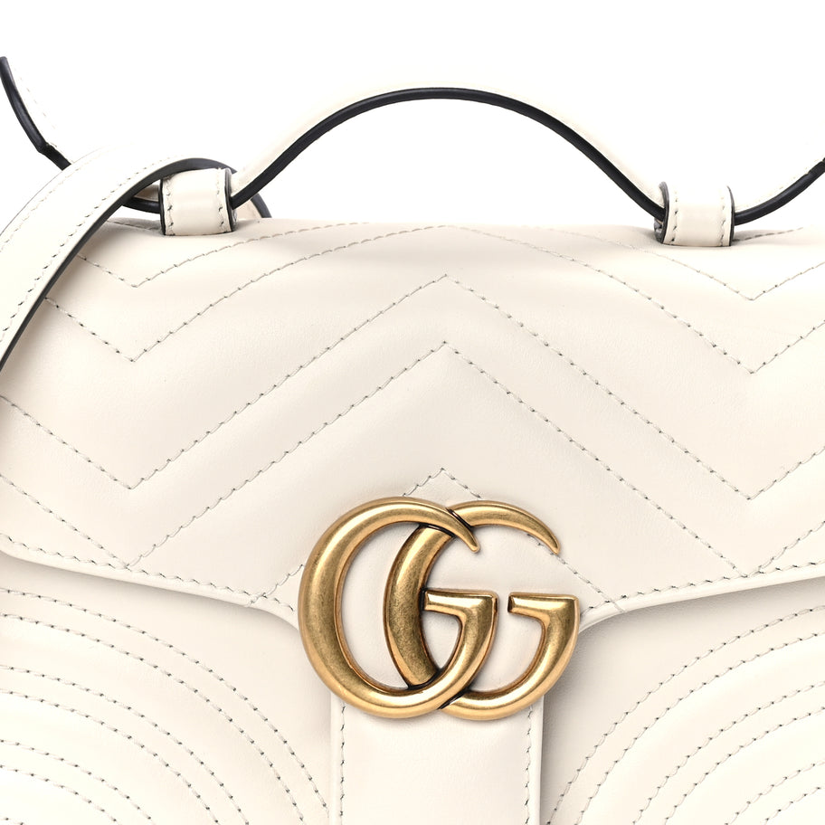 Gucci Calfskin Matelasse Mini GG Marmont Top Handle Shoulder Bag  White Image 6