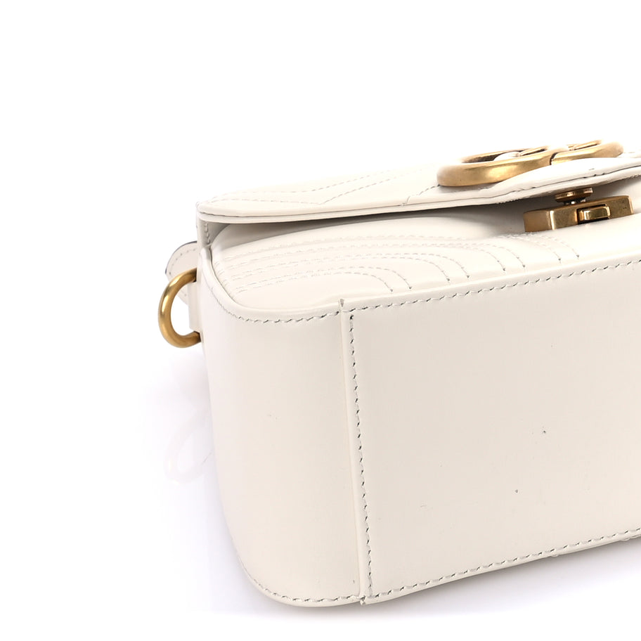 Gucci Calfskin Matelasse Mini GG Marmont Top Handle Shoulder Bag  White Image 7