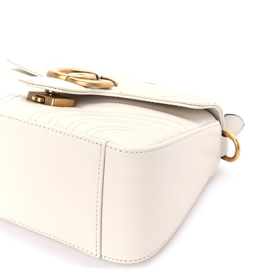 Gucci Calfskin Matelasse Mini GG Marmont Top Handle Shoulder Bag  White Image 8