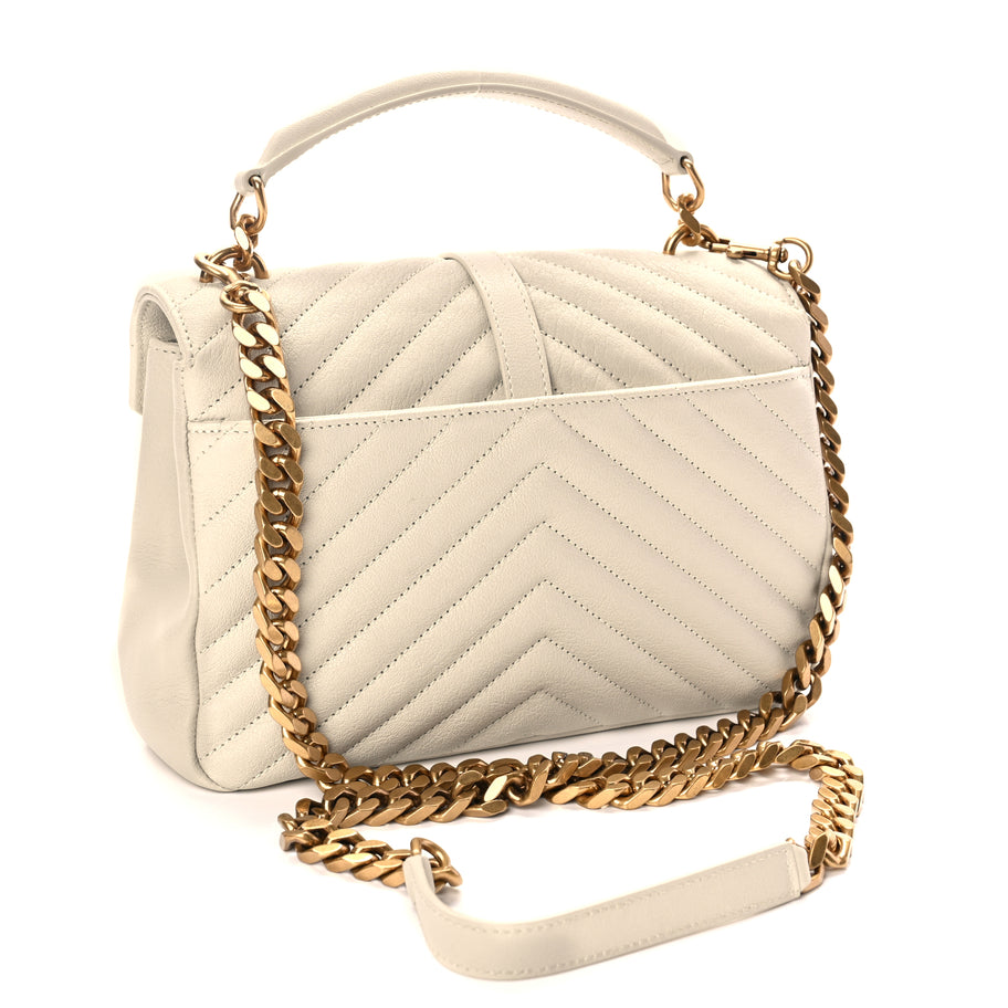 Saint Laurent Sheepskin Matelasse Chevron Monogram Medium College Bag Crema Soft Image 2