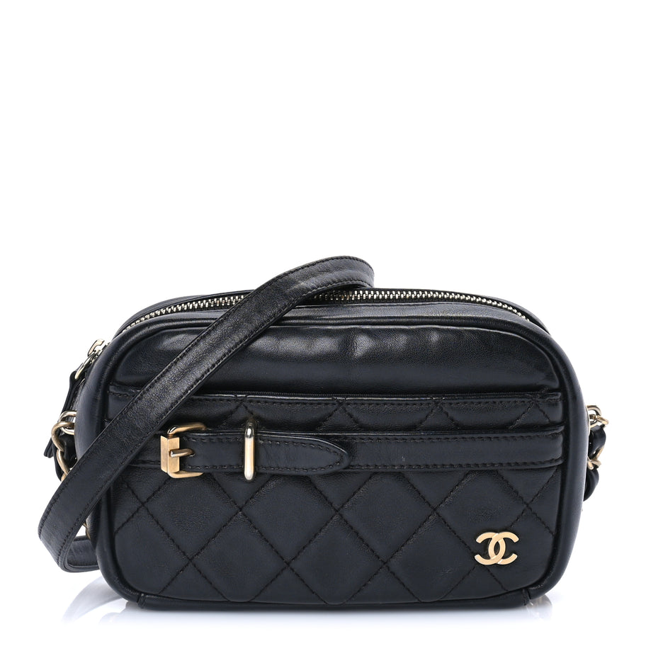 Chanel Lambskin Quilted Small Buckle Camera Case Bag  Black Image 1