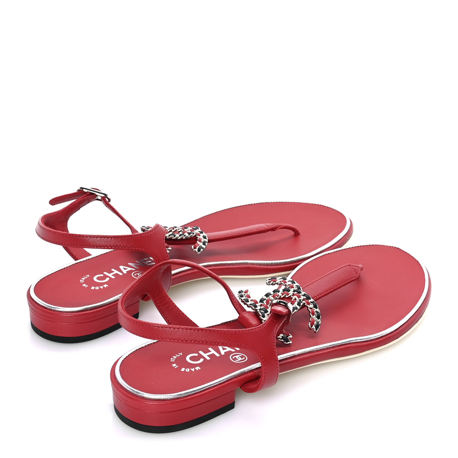Chanel Lambskin CC Chain Thong Sandal 38 Red Image 3
