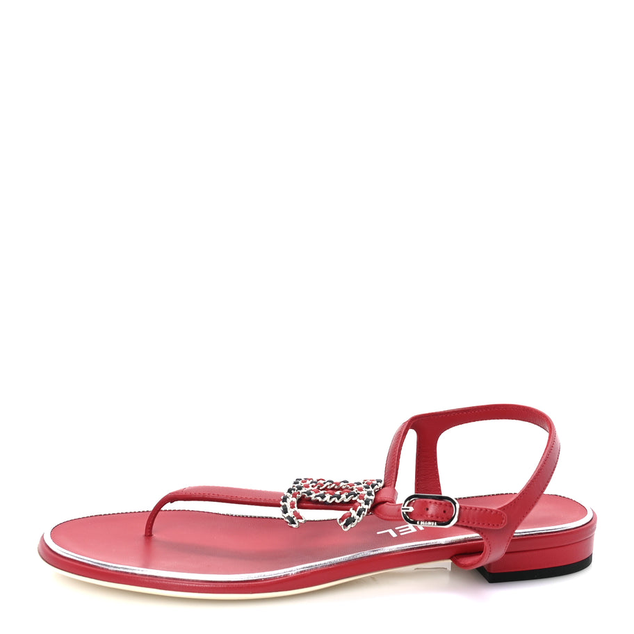 Chanel Lambskin CC Chain Thong Sandal 38 Red Image 4