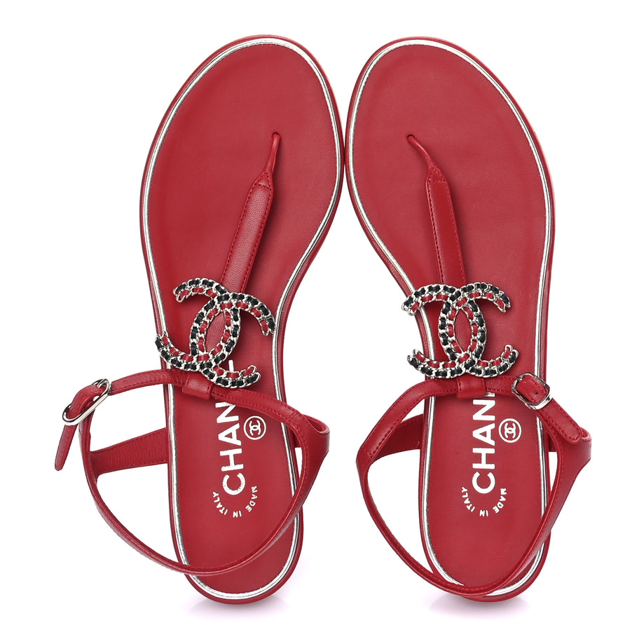 Chanel Lambskin CC Chain Thong Sandal 38 Red Image 5