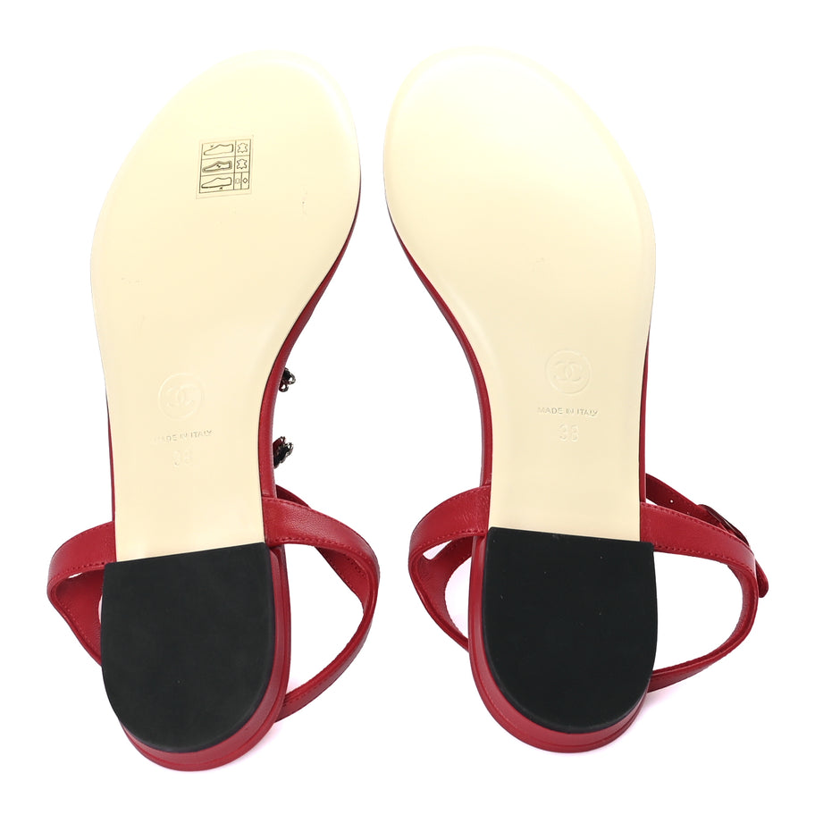 Chanel Lambskin CC Chain Thong Sandal 38 Red Image 6