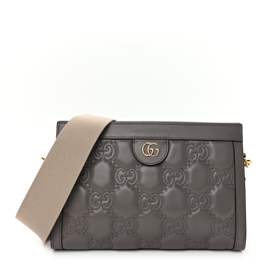 Gucci Calfskin GG Matelasse Small Slim Chain Shoulder Bag Dusty Grey Natural Image 1