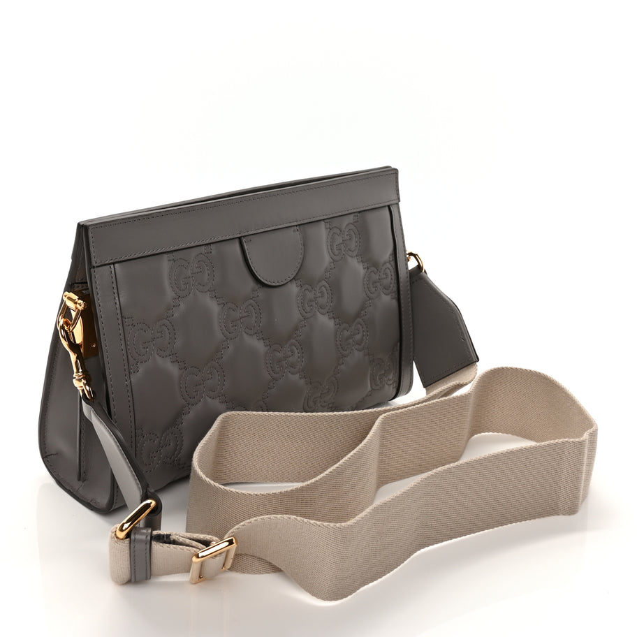 Gucci Calfskin GG Matelasse Small Slim Chain Shoulder Bag Dusty Grey Natural Image 2