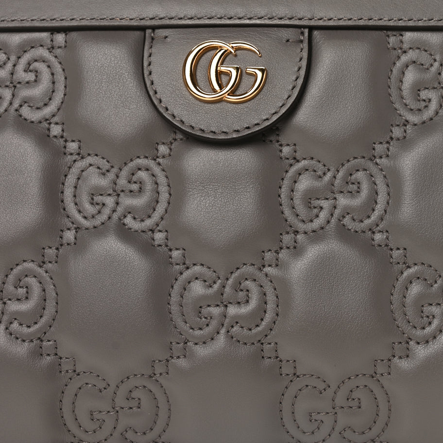 Gucci Calfskin GG Matelasse Small Slim Chain Shoulder Bag Dusty Grey Natural Image 6