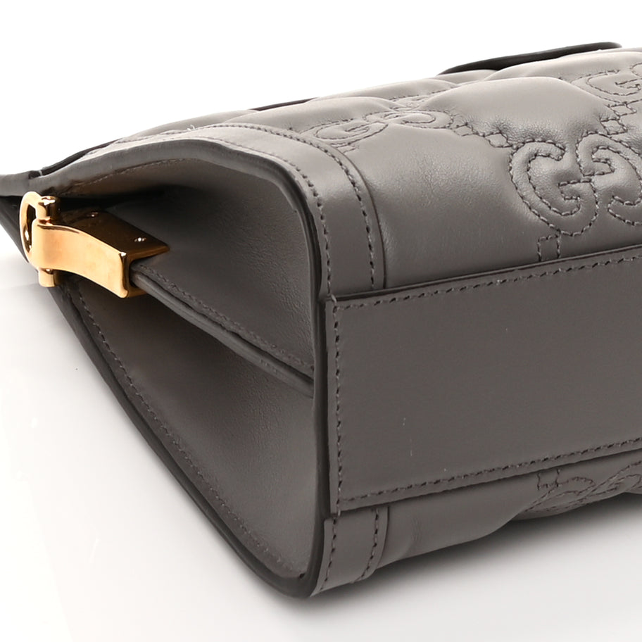 Gucci Calfskin GG Matelasse Small Slim Chain Shoulder Bag Dusty Grey Natural Image 7