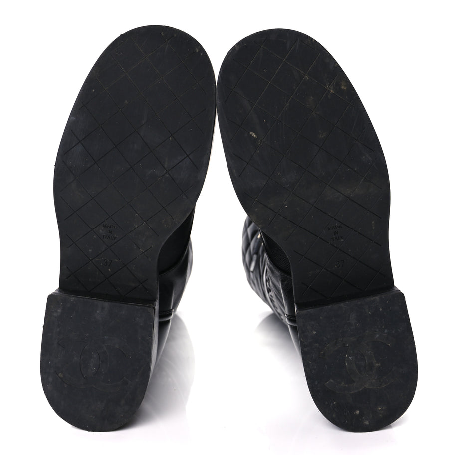 Chanel Lambskin Quilted Lace Up Combat Boots 37 Black Image 5