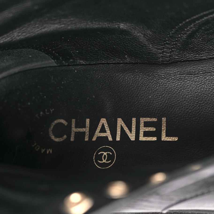 Chanel Lambskin Quilted Lace Up Combat Boots 37 Black Image 8