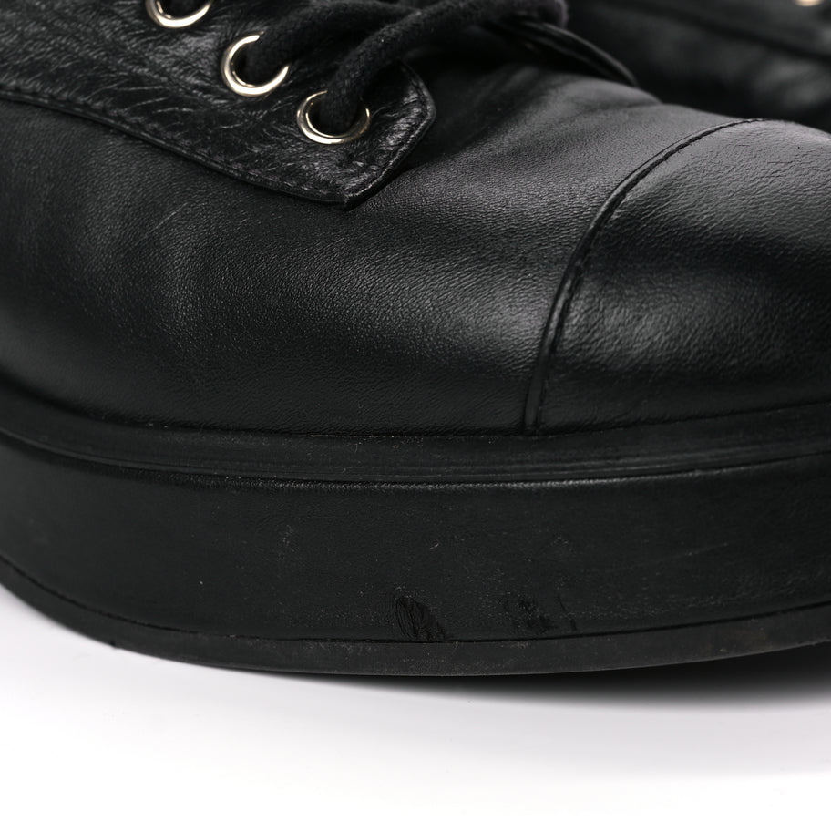 Chanel Lambskin Quilted Lace Up Combat Boots 37 Black Image 9